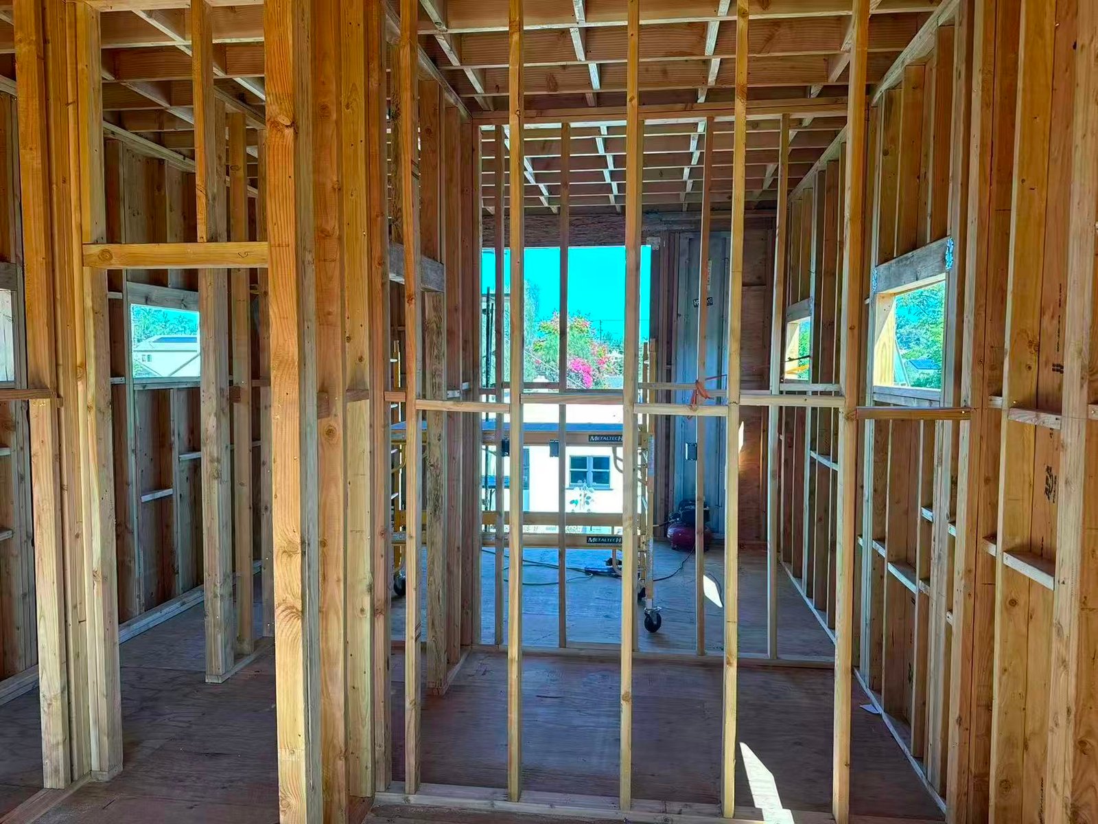 Framing progress with structural members in place