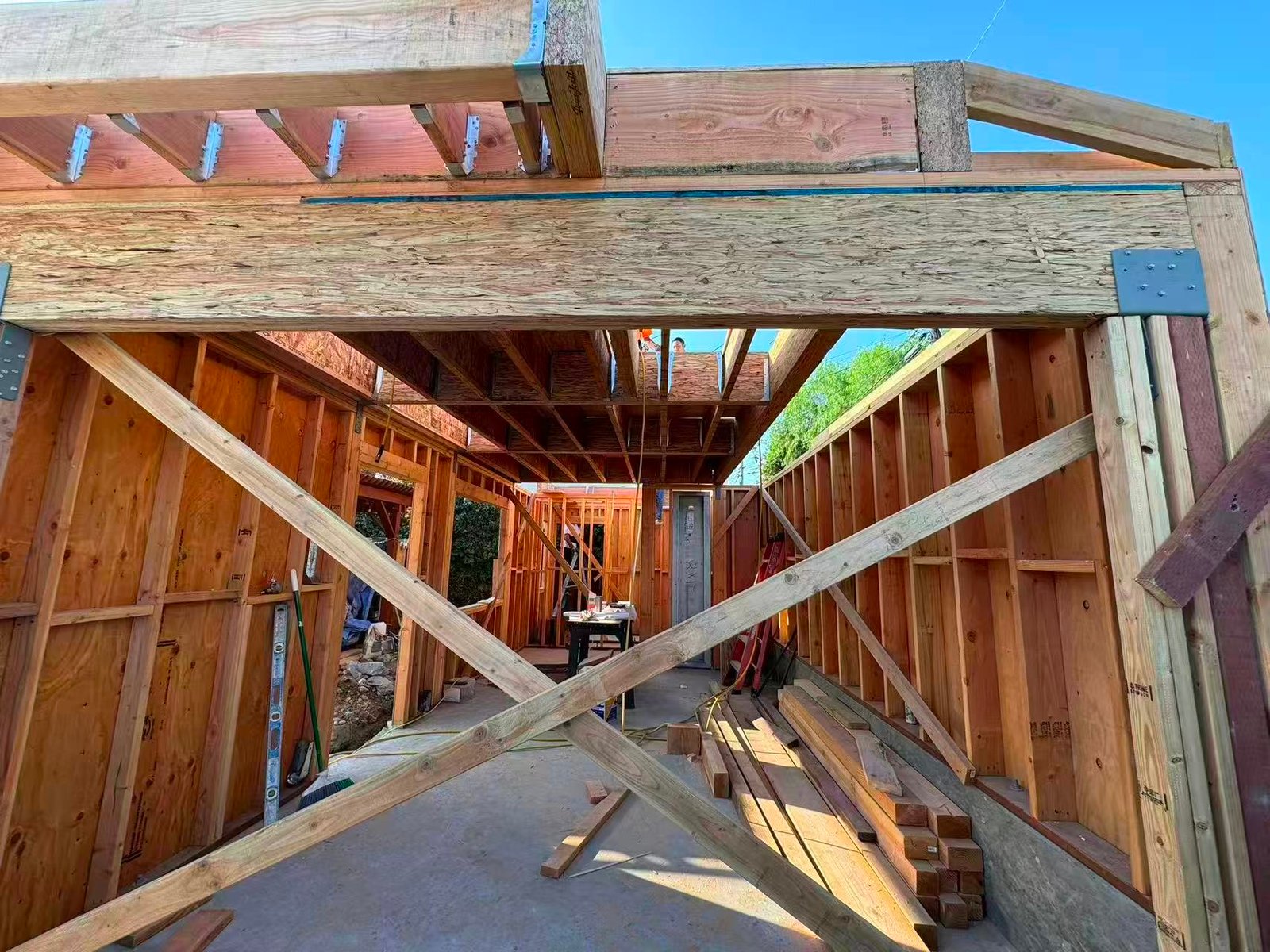 Construction framing view toward opening and framing alignment