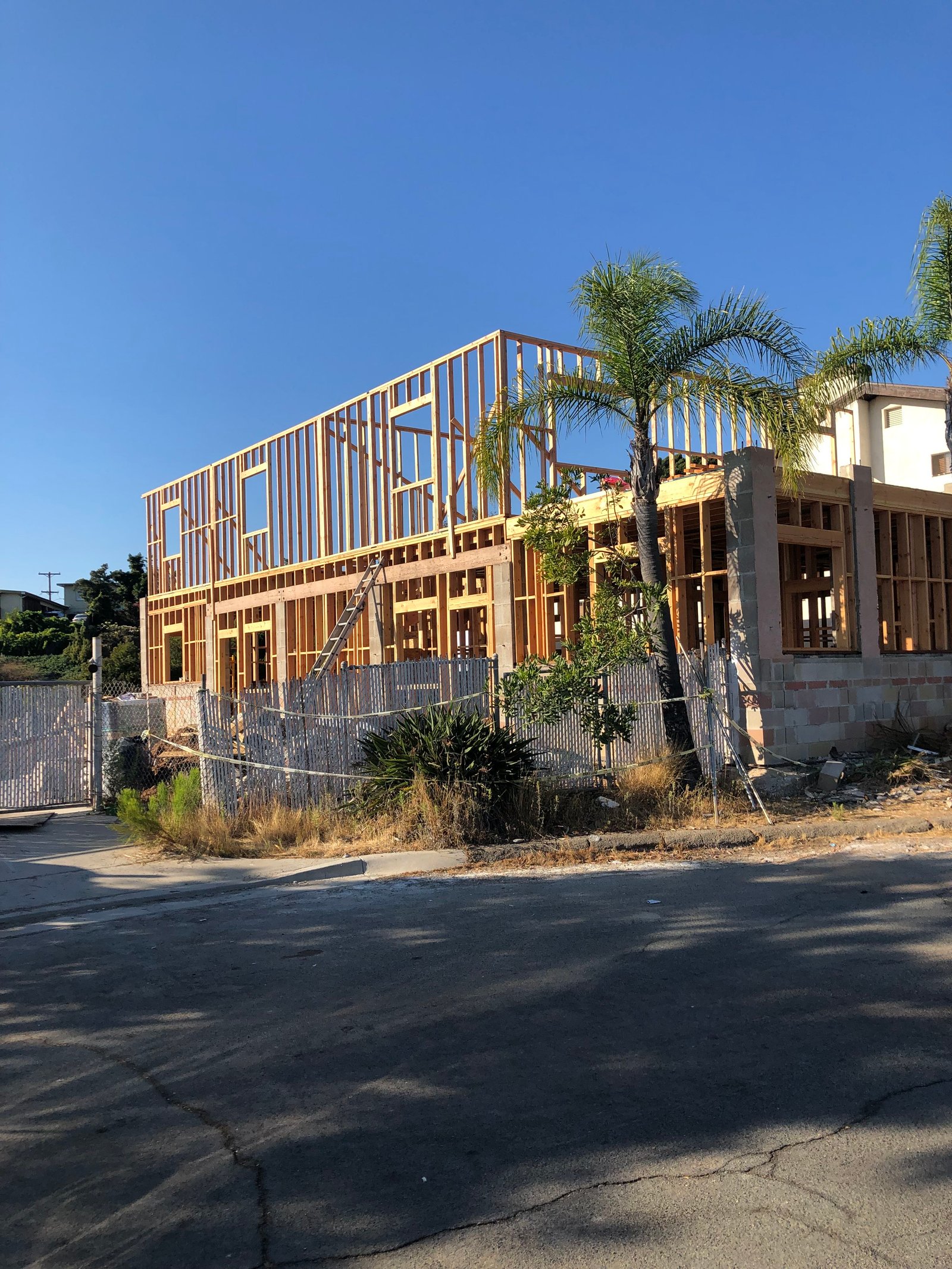 Exterior framing of second-story addition above existing ADU