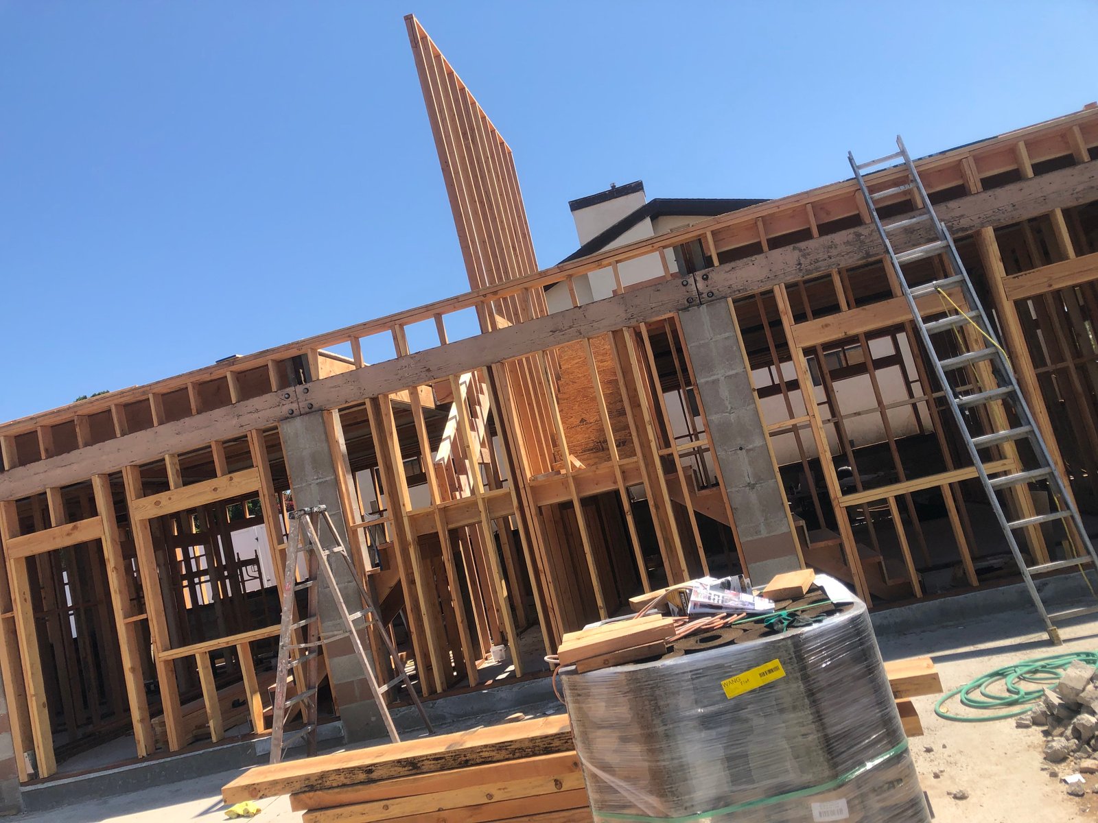 Structural framing at the addition facade during construction